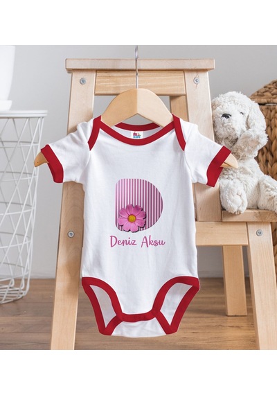 Bk Gift Bk Kids Kişiye Özel Harfli Kırmızı Bebek Body Zıbın-1 0-3 Ay