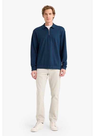 Defacto Regular Fit Polo Yaka Yarım Fermuarlı Sweatshirt G7492ax25aunv64 Lacivert-nv64