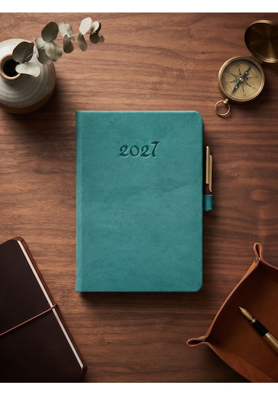 2027 Termo Deri Haftalık Ajanda Çizgili Mini 9x14 Mavi