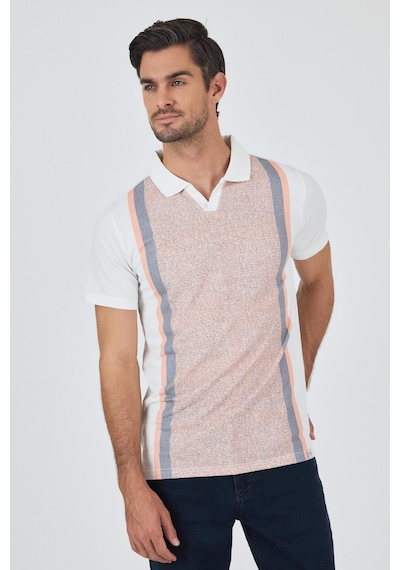 Kısa Kol Baskılı Suprem İtalyan Yaka Cepsiz Slim Fit Tişört 1011250123 Somon