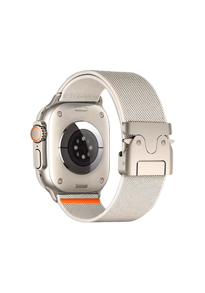 Piili Apple Watch Uyumlu 42 - 44 - 45 - 46 - 49 Mm Steel Mesh Kayış Beyaz Apple Watch Uyumlu Kayışı Beyaz