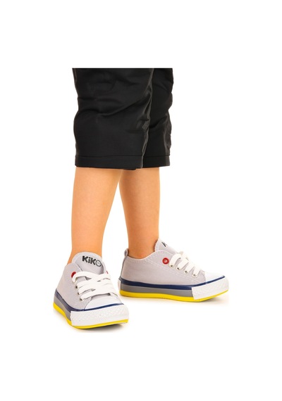 Kiko Kids Tinna Bağcıklı Erkek Bebek Keten Spor Ayakkabı Gri