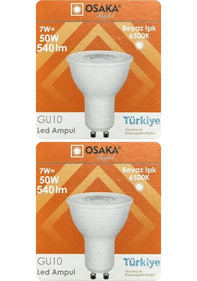 2 Adet Osaka 7w 50w Beyaz Işık 6500k Gu10 Duylu Led Spot Ampul