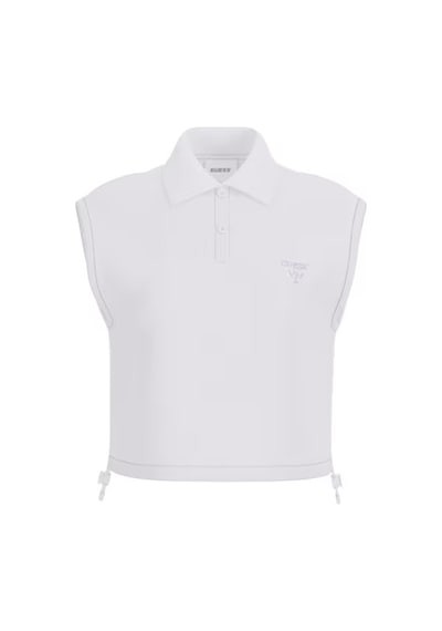 Guess Habi Kolsuz Kadın Polo Crop T-shirt V6gp02k2956 Beyaz