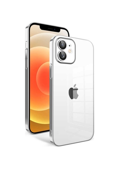 Noktaks - İphone 12 Uyumlu Kılıf Kamera Korumalı Renkli Çerçeveli Garaj Kapak - Gümüş - T25447