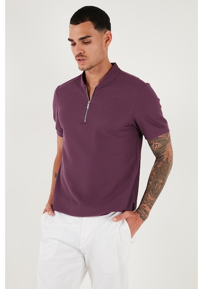 Buratti Pamuklu Regular Fit Yarım Fermuarlı Erkek T Shirt 5902653 Mürdüm
