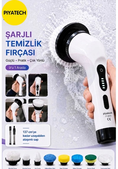 9'u 1 Arada Şarjlı Elektrikli Temizlik Fırçası - Çok Amaçlı Derinlemesine Temizlik Seti