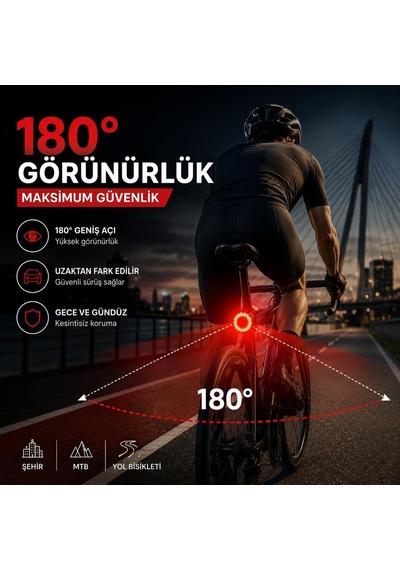Kenly Akıllı Bisiklet Arka Stop Lambası Fren Sensörlü Type-c Şarjlı Ipx6 Su Geçirmez Led Kuyruk Lambası Cok Renkli