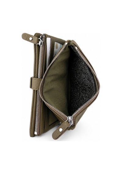 Alphaclub Bag Unisex Hakiki Deri Haki Renk Fermuarlı Çok Bölmeli Uzun Cüzdan