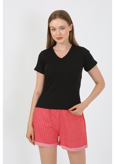 Akbeniz Kadın Kısa Kol Penye Şortlu Pijama Takım Siyah 3633