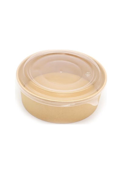 Omeyva Yuvarlak Şeffaf Kapaklı Kağıt Karton Kraft Salata Yemek Kabı Kase- 20 Oz - 590 Ml. - 30 Adet