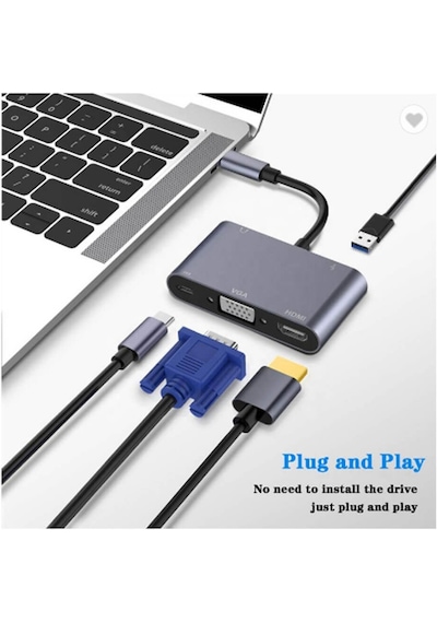 Type-C To 4K Hdmi Vga Usb 3.0 Otg Audio Ses Çevirici Kablo 5 In 1 (533635045)