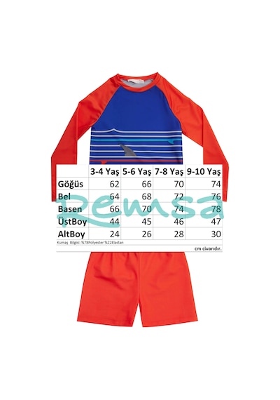 Neopy Uv Korumalı Şort Uzun Kollu Çocuk Bebek Deniz Havuz Mayosu 5244 Saks Saks Mavi