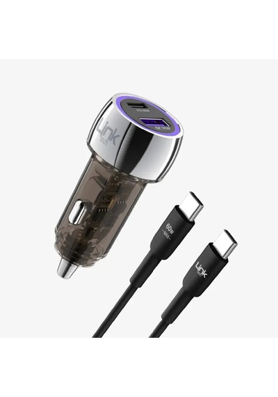 C437 Şeffaf 55w Çift Pd 30w & Qc 25w Type-c Kablolu Araç Şarj Siyah