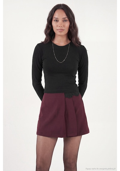 Lela Pamuklu Bisiklet Yaka Crop Bluz Kadın Bluz 5867060 Siyah