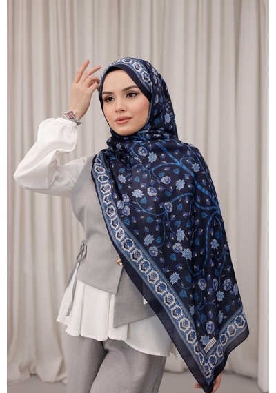 Mimiyum Alya Desen Soft Şal Lacivert
