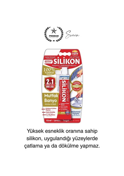 Premium 40 Gr Üniversal Sızdırmaz Şeffaf Tüp Silikon Mutfak Banyo Küvet Kenarı Elastik İzolasyon