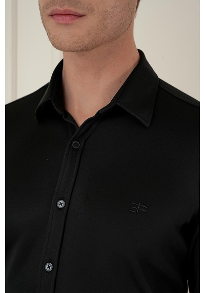 Efor G 1583 Slim Fit Siyah Klasik Gömlek Siyah