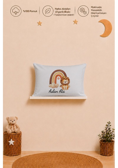 İsimli Erkek Bebek Yastık Kılıfı 35x45 Cm %100 Pamuk Organik Baskılı İsme Özel Bebek Hediyesi 2014y