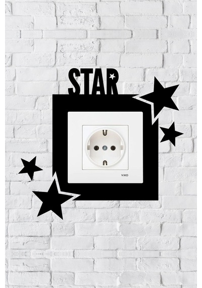 Star Yazılı Yıldız Tasarım Priz Çerçevesi İç Ölçü 8,4x8,4 Cm Dekoratif Priz - Anahtar Çerçevesi