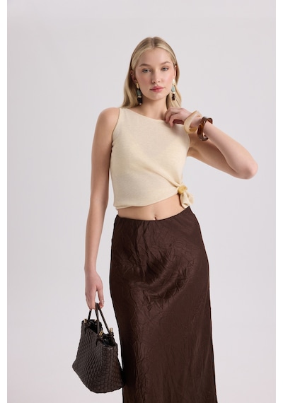 Mai Collection Mai Studios Co. Eubah Kırışık Uzun Kahve Saten Etek Kahve