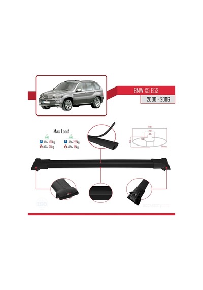 Bmw X5 E53 2000-2006 Arası İle Uyumlu Fly Model Ara Atkı Tavan Barı Siyah