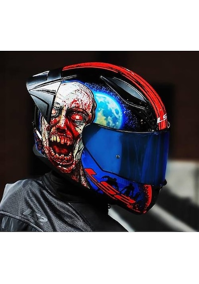 Ls2 Rapıd 2 Race Zombıe Fullface Motosiklet Kaskı Mavi Camlı Siyah