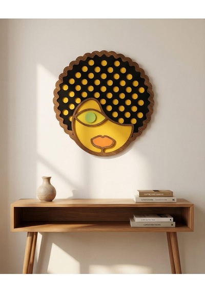 Afro Saçlı Modern Mdf Ahşap Duvar Maskı - Dekoratif Picasso Tarzı Duvar Sanatı 1