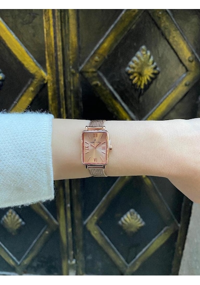 Daniel Klein Dke.1.10741-6 Dikdörtgen Kasa Hasır Kordon Minimal Tasarım Kadın Kol Saati Rose Gold