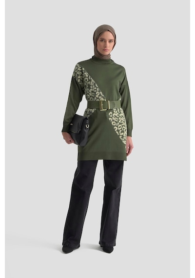 Armine Trend Leopar Desenli Triko Tunik Haki 25ytd4109 Haki
