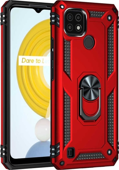 Realme C21 Kılıf Zore Vega Yüzüklü Standlı Zırh Kılıf