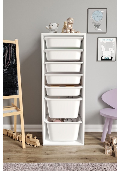 %100 Mdf - Xl Mono 7 Sepetli Oyuncak Dolabı Beyaz