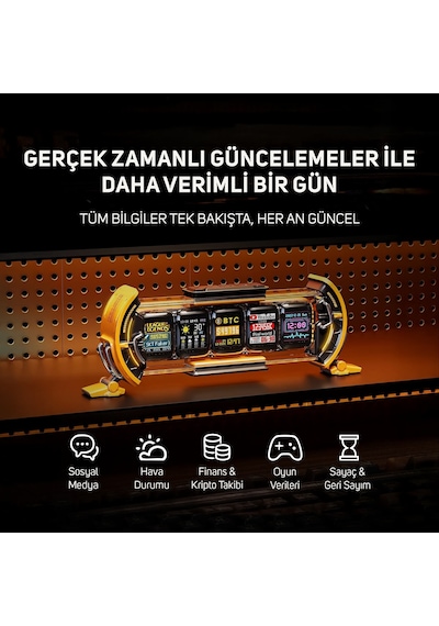 Divoom Times Gate 5 Ekranlı Rgb Işıklı Akıllı Dijital Saat, Dekor Resim Çerçevesi, Sarı
