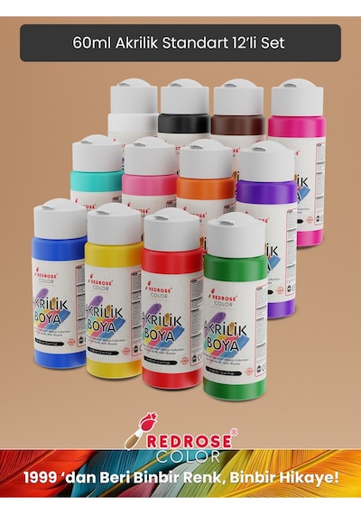 Red Rose Turuncu-mor-yeşil Akrilik Boya 3'lü Set 3 x 60 ML