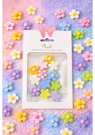Pastel Daisy Flower 3d Nail Charm Set Color Mix