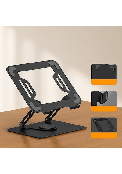 Katlanabilir Ayarlanabilir Alüminyum Laptop Standı, Taşınabilir Ergonomik Notebook Yükseltici, 6 Kademeli Yükseklik Ayarlı, Macbook Tablet Uyumlu, 10-17 İnç, Siyah