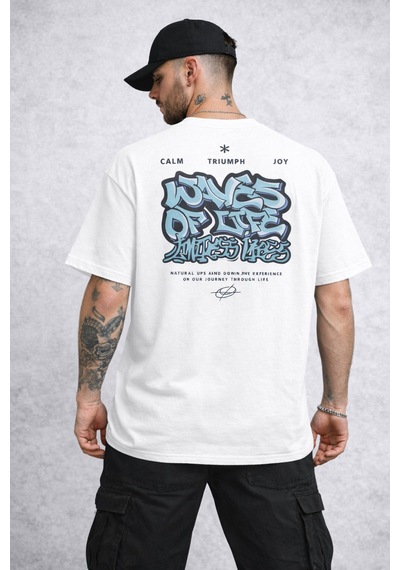 Herkesemoda Waves Of Yazı Detaylı Basic T-shirt Beyaz