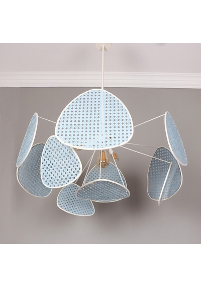 Bulut Mavi Doğal Hazeran Avize 75x35 Cm, 9+1 Yaprak Ve 3+1 Duylu 30 Cm Mavi