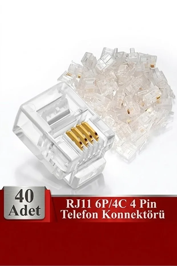 Rj11 4pin Jak 4p4c Telefon Kablosu Için Konnektör 4 Pinli Plug Altın Kaplama 4 Çekirdek 40 Adet