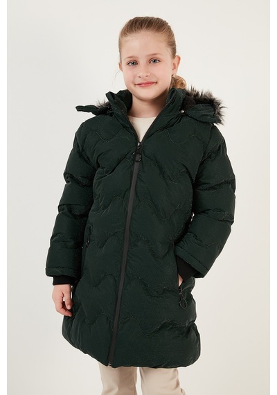 Lela Peluş Astarlı Yakası Suni Kürklü Çıkarılabilir Kapüşonlu Kışlık Kız Çocuk Mont 5761905 Haki