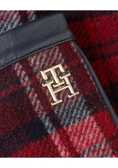 Tommy Hilfiger Tommy Check Leather Kadın Kırmızı Eldiven