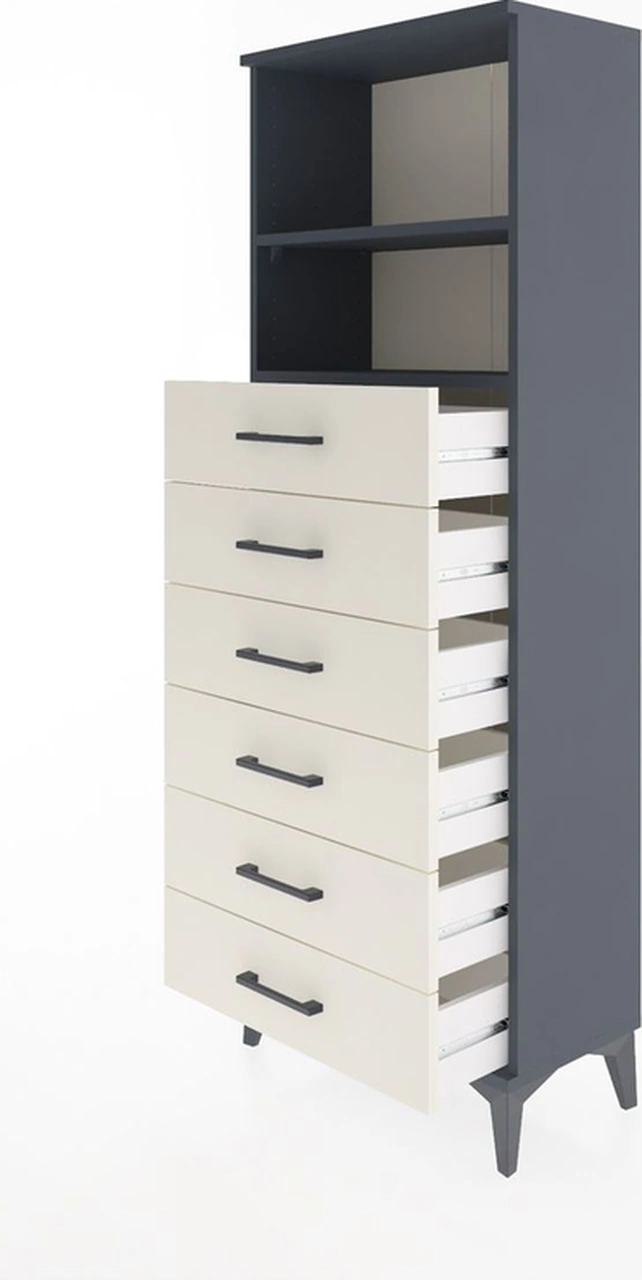 Arges Dolap 2 Raflı 6 Çekmeceli 60x30x163 Antrasit-aytaşı Antrasit
