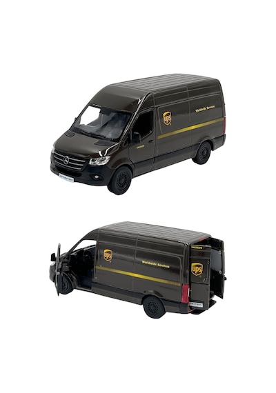 Çek Bırak Diecast Model Araba 10 Cm - Mercedes Sprinter Kargo Arabası Ups Metal Açılabilir Kapılı