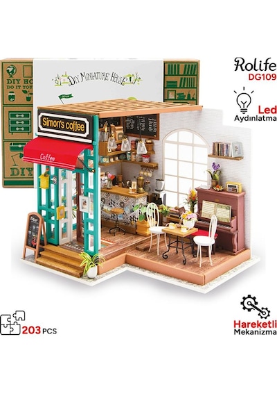 Rolife Dg109 Simon'ın Kahve Dükkanı Simon's Coffee Dıy Minyatür Maket Model Set Miniature Dollhouse 3d Model Kit Detaylı Dekoratif Hobi Seti 3d Puzzle Tiny House