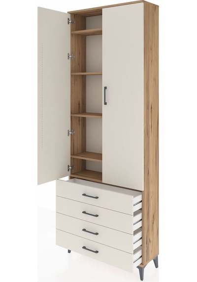 Arges Dolap 5 Raflı 4 Çekmeceli 2 Kapaklı 88x30x243 Çam-aytaşı Çam