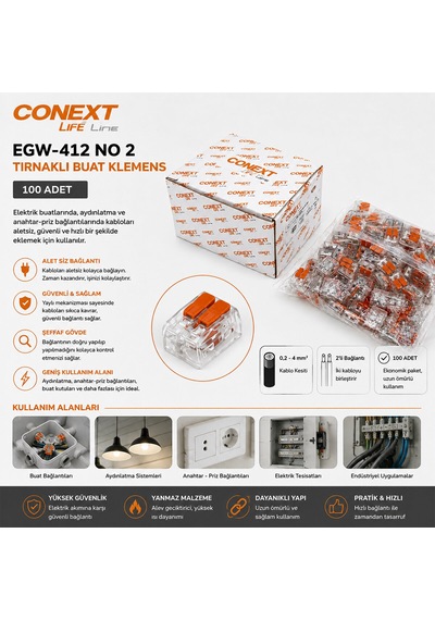 100 Adet No 2 0.2x4.0 Kablo Geçmeli Mandallı Buat Klemens 5286