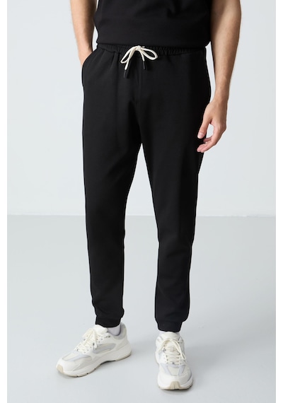 Tommy Life Siyah Pamuklu Kalın Yumuşak Dokulu Oversize Fit Basic Erkek Eşofman Takım - 85261 Siyah