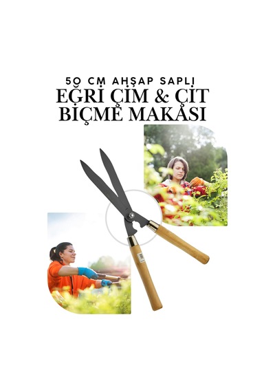 Eğri Çim Budama Makası 50 Cm Keskin Metal Bıçkılı Çalı Ve Çimen Kesme Makası Bahçe Tipi Metal Makas