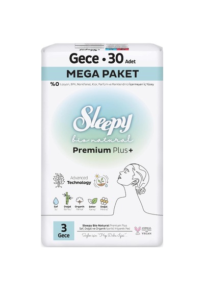 Bio Natural Premium Plus Hijyenik Ped Mega Paket Gece 30 Adet