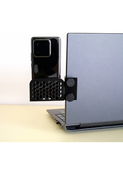 3d Baskı Monitor Telefon Tutucu - Petek Desenli Laptop Kenar Telefon Tutucu-siyah Diğer